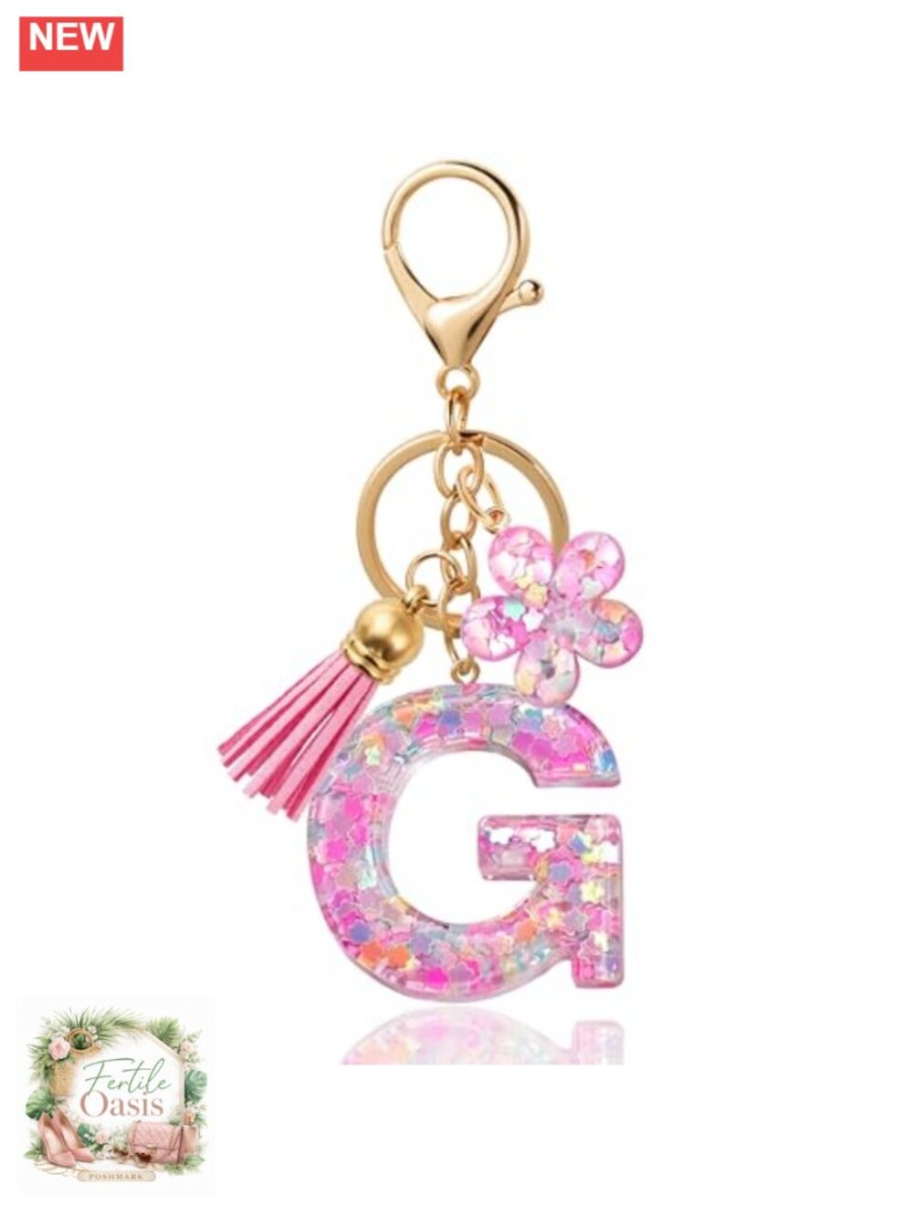 Personalized Initial Letter Bag Charm Keychain Resin Floral Tassel Cute Gift